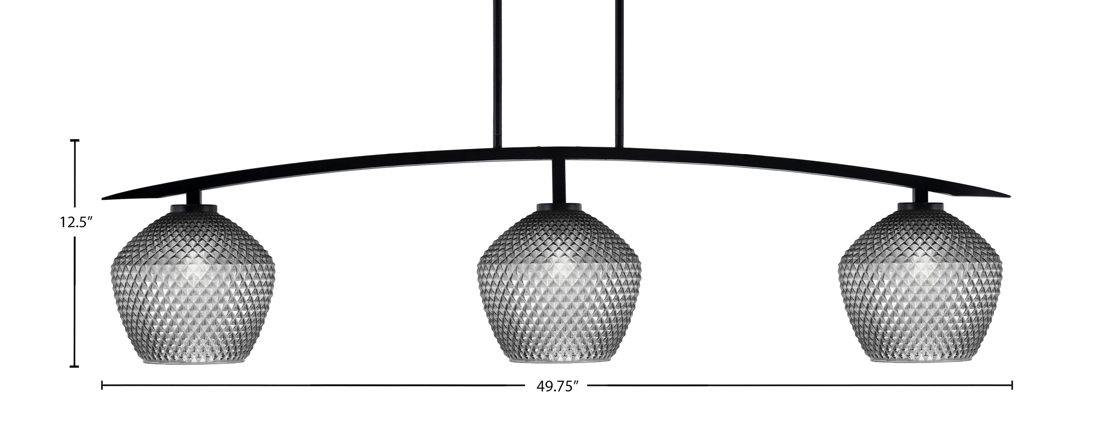 Kurve Three Light Bar in Matte Black with Smoke Textured Shade
