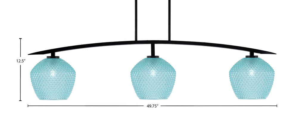 Kurve Three Light Bar in Matte Black with Turquoise Textured Shade