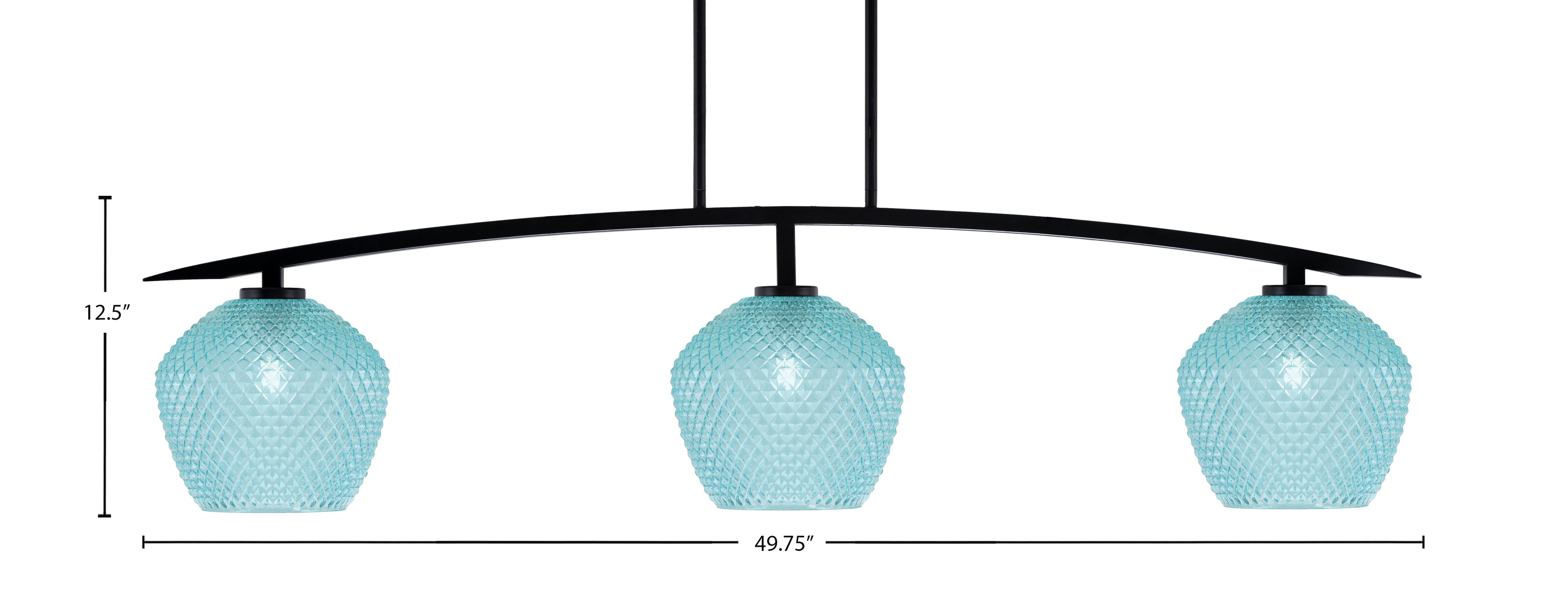 Kurve Three Light Bar in Matte Black with Turquoise Textured Shade