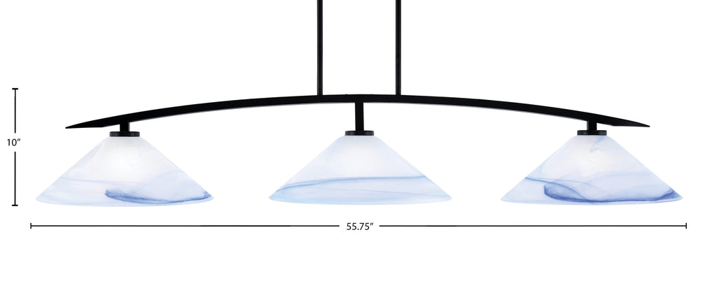 Kurve Three Light Bar in Matte Black with Blue Swirl Shade