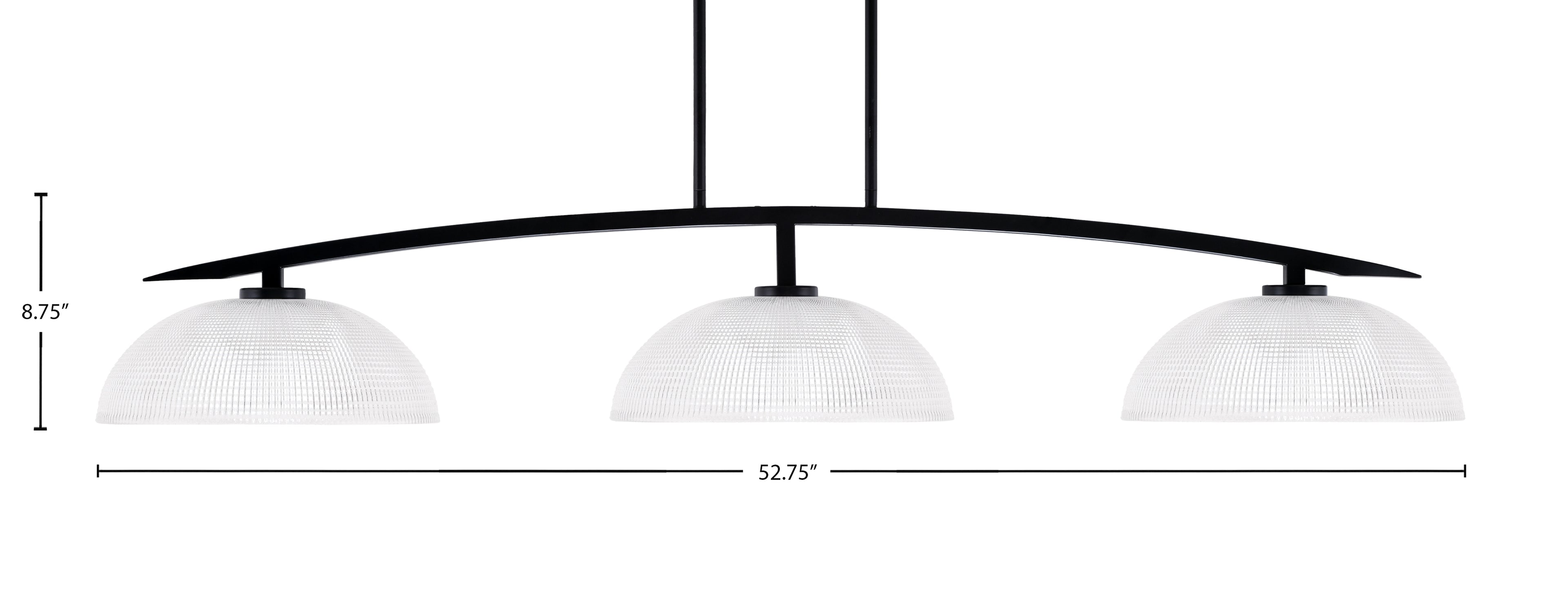 Kurve Three Light Bar in Matte Black with Clear Ribbed Shade