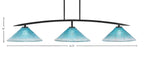 Kurve Three Light Bar in Matte Black with 16" Teal Crystal Shade