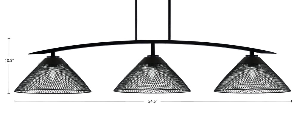 Kurve Three Light Bar in Matte Black with Matte Black Cone Mesh Metal Shades Shade