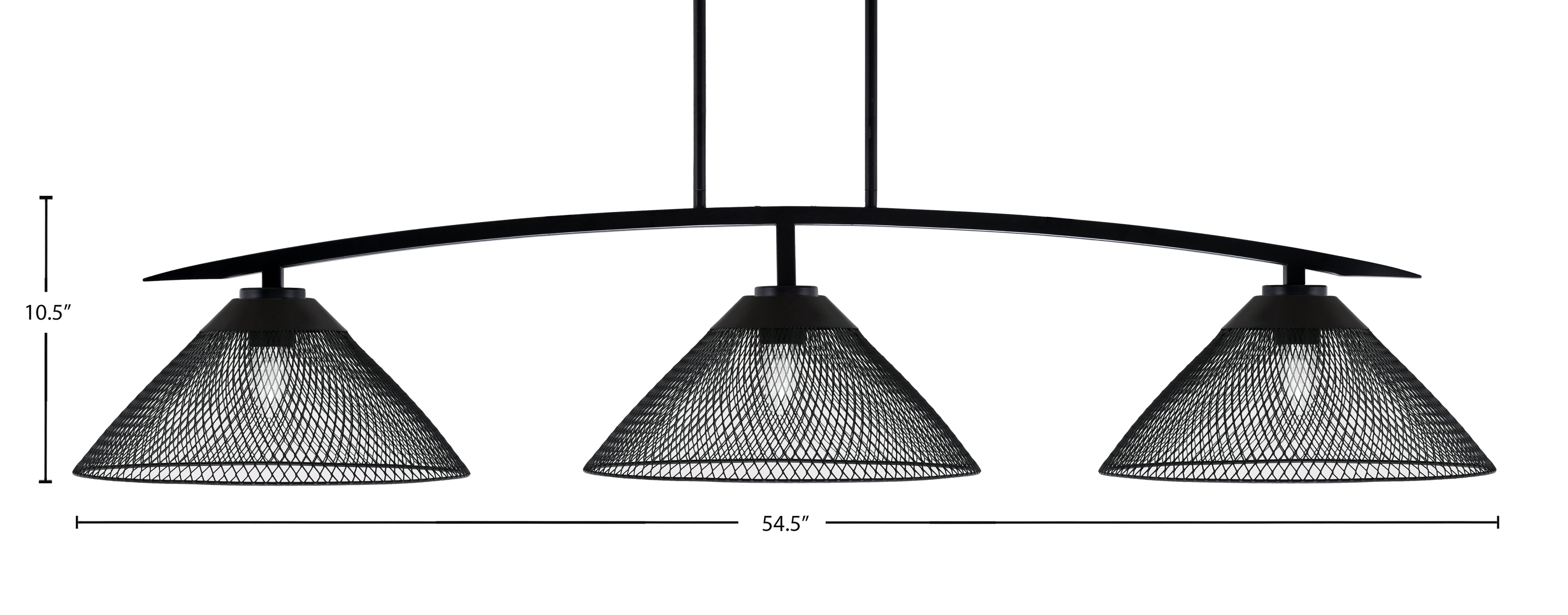 Kurve Three Light Bar in Matte Black with Matte Black Cone Mesh Metal Shades Shade