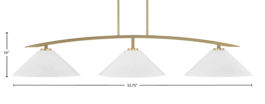 Kurve Three Light Bar in New Age Brass with 16" White Marble Shade