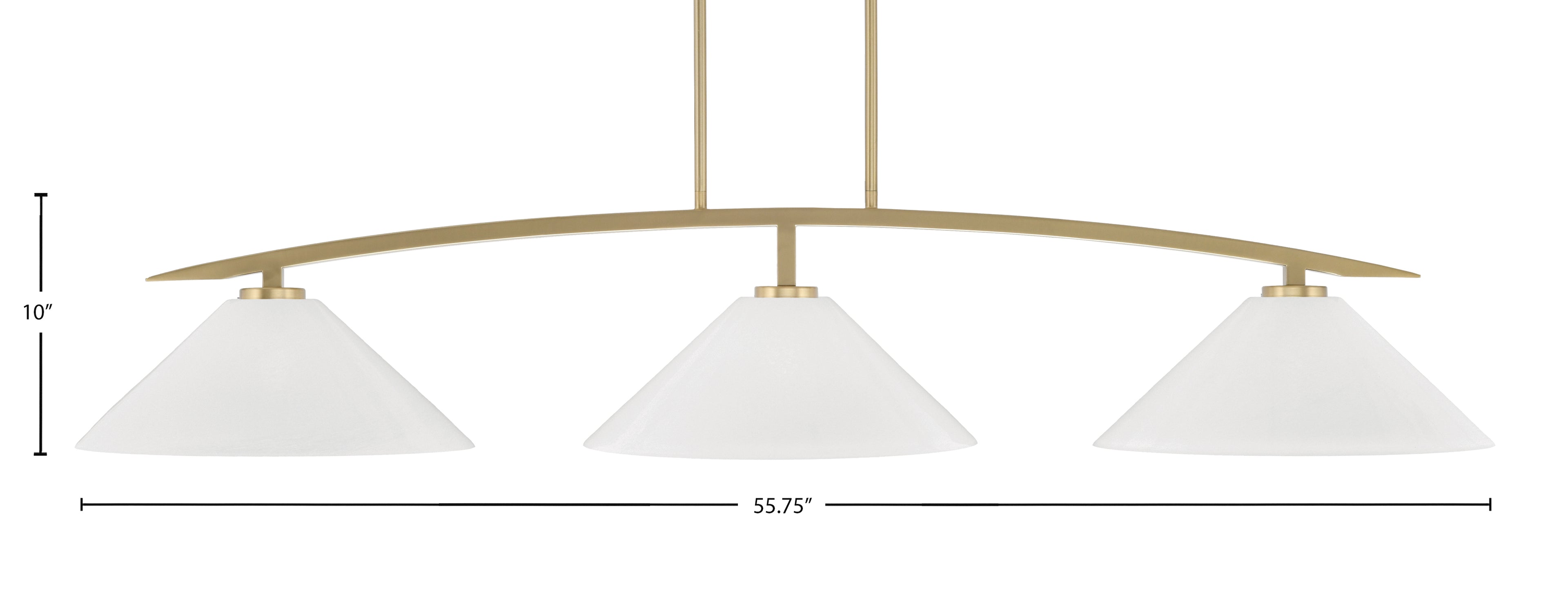 Kurve Three Light Bar in New Age Brass with 16" White Marble Shade