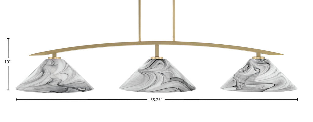 Kurve Three Light Bar in New Age Brass with Onyx Swirl Shade