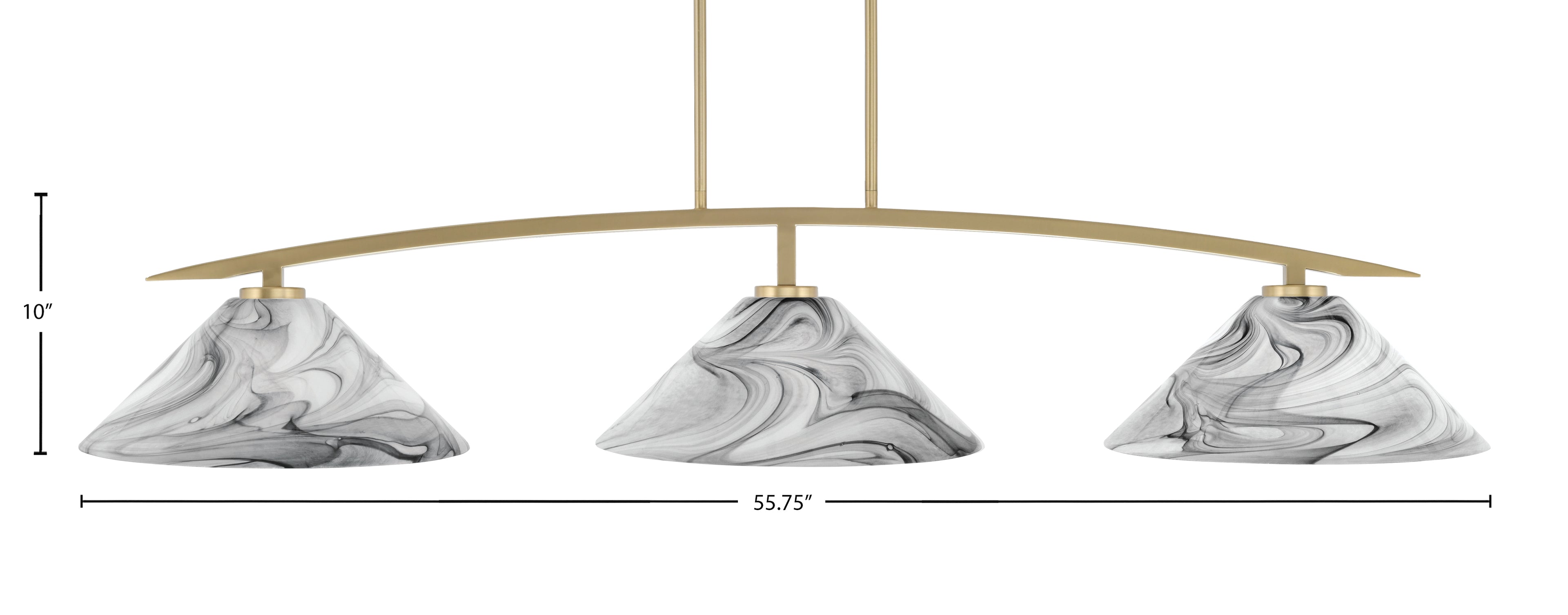 Kurve Three Light Bar in New Age Brass with Onyx Swirl Shade