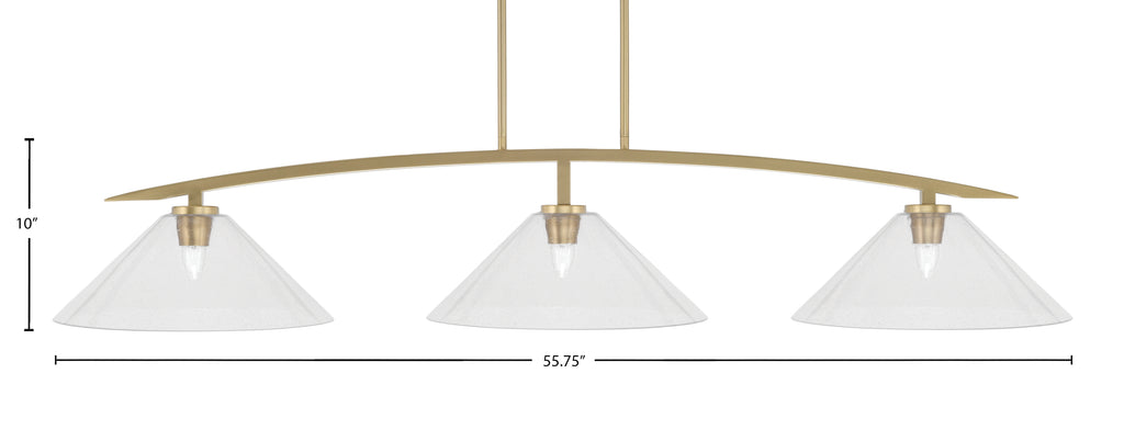 Kurve Three Light Bar in New Age Brass with Clear Bubble Shade