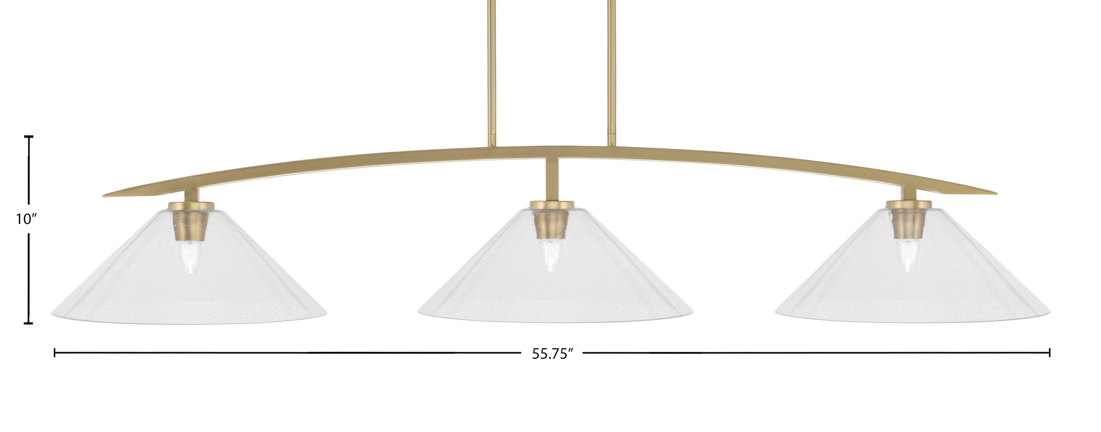 Kurve Three Light Bar in New Age Brass with Clear Bubble Shade