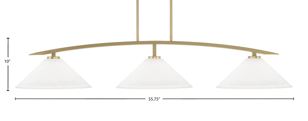 Kurve Three Light Bar in New Age Brass with White Muslin Shade