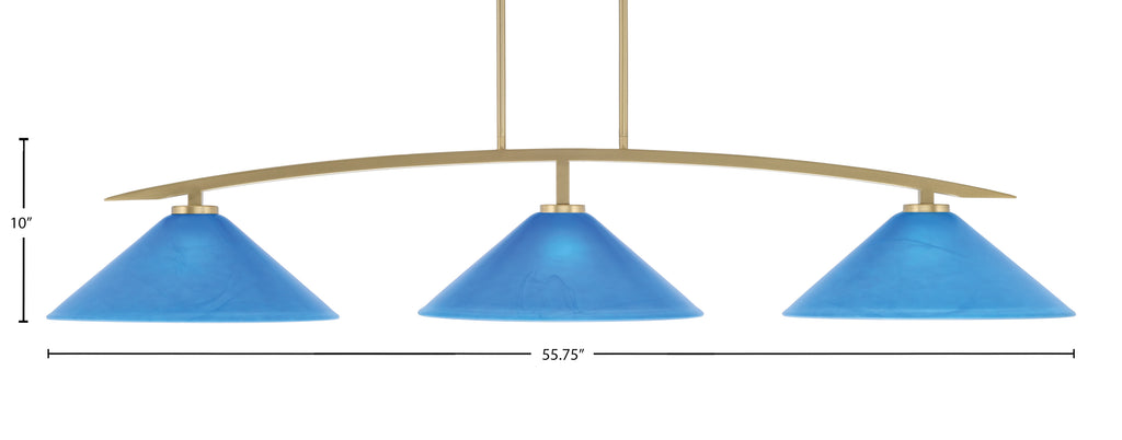 Kurve Three Light Bar in New Age Brass with Blue Italian Shade