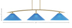 Kurve Three Light Bar in New Age Brass with Blue Italian Shade