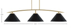 Kurve Three Light Bar in New Age Brass with Matte Black Cone Metal Shades Shade