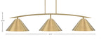 Kurve Three Light Bar in New Age Brass with New Age Brass Cone Metal Shades Shade