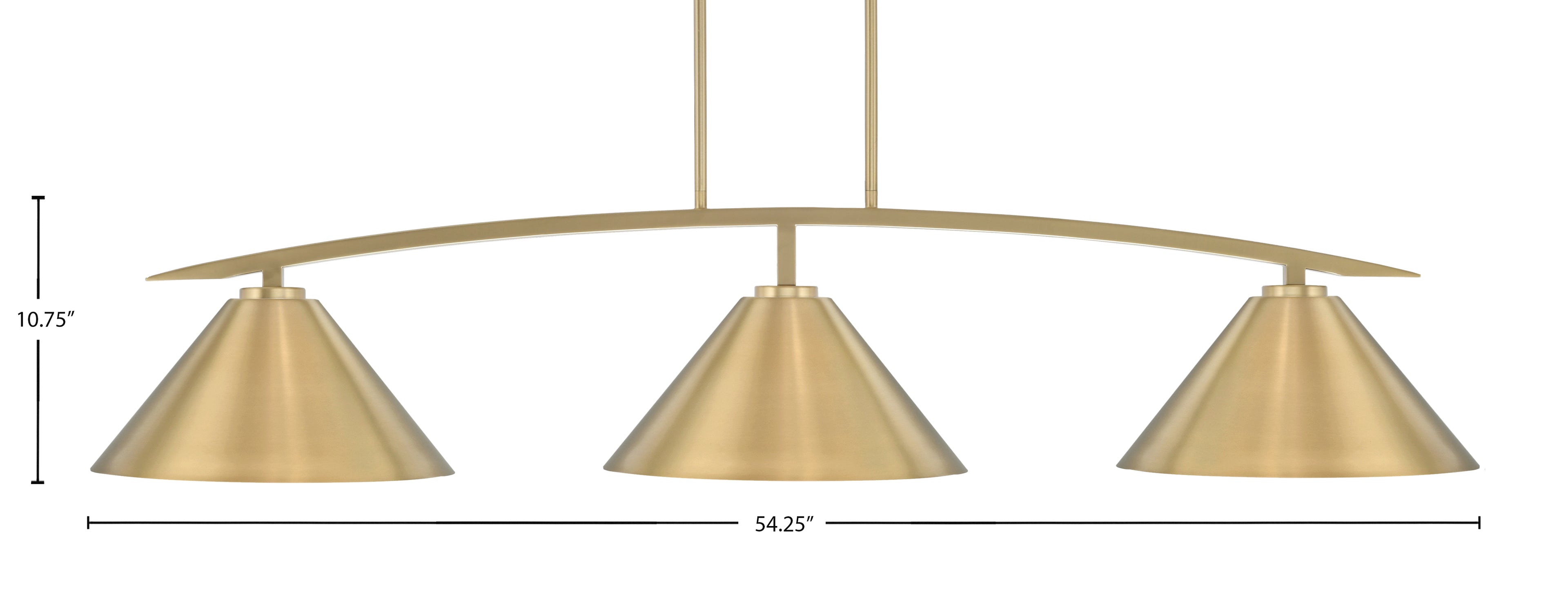 Kurve Three Light Bar in New Age Brass with New Age Brass Cone Metal Shades Shade