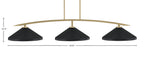 Kurve Three Light Bar in New Age Brass with Matte Black Cone Metal Shades Shade