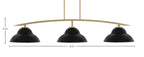 Kurve Three Light Bar in New Age Brass with Matte Black Double Bubble Metal Shades Shade