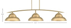 Kurve Three Light Bar in New Age Brass with New Age Brass Double Bubble Metal Shades Shade