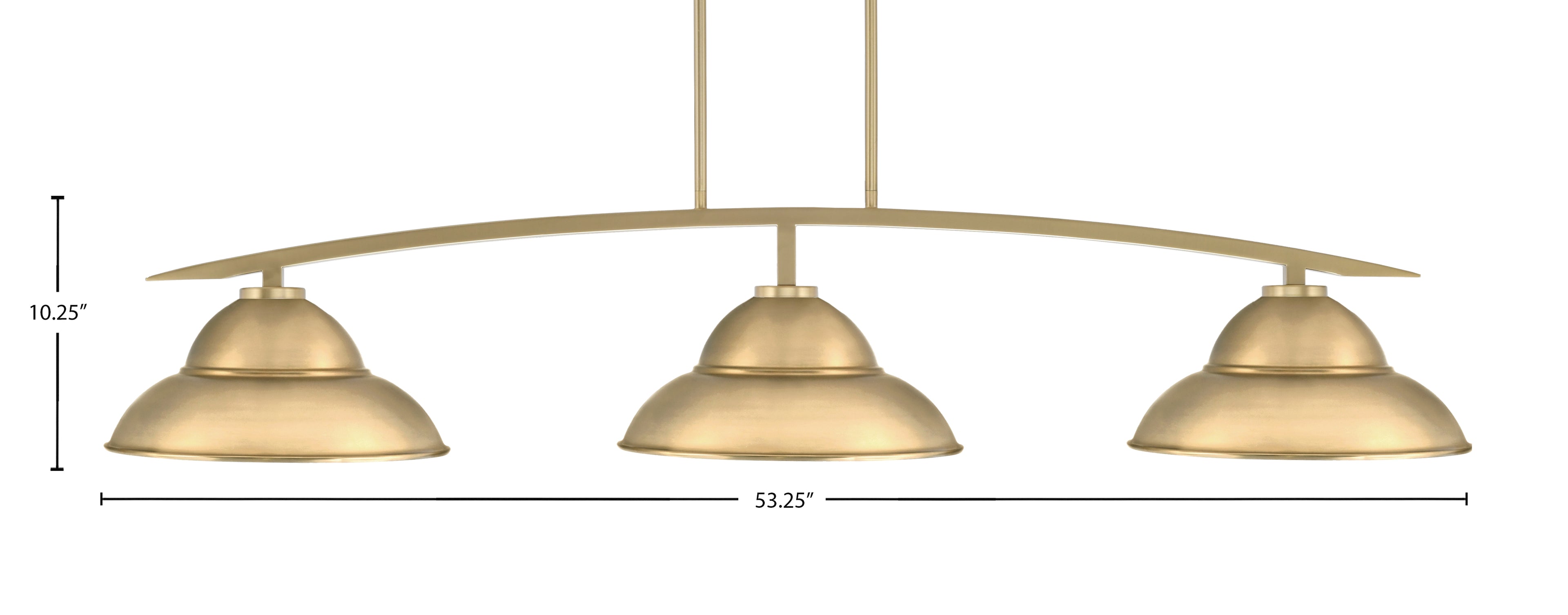 Kurve Three Light Bar in New Age Brass with New Age Brass Double Bubble Metal Shades Shade