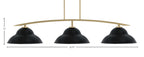 Kurve Three Light Bar in New Age Brass with Matte Black Double Bubble Metal Shades Shade