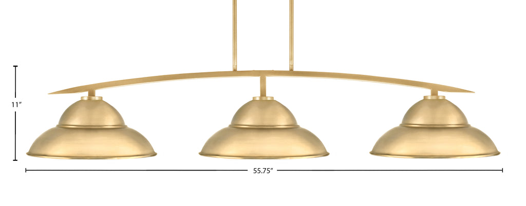 Kurve Three Light Bar in New Age Brass with 16" New Age Brass Double Bubble Metal Sade Shade