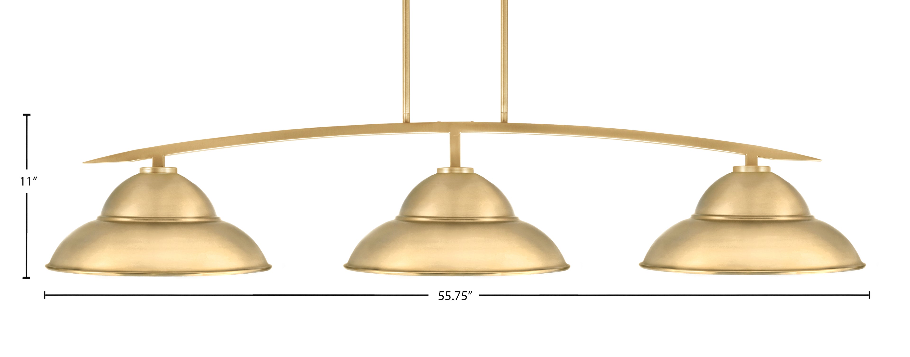 Kurve Three Light Bar in New Age Brass with 16" New Age Brass Double Bubble Metal Sade Shade
