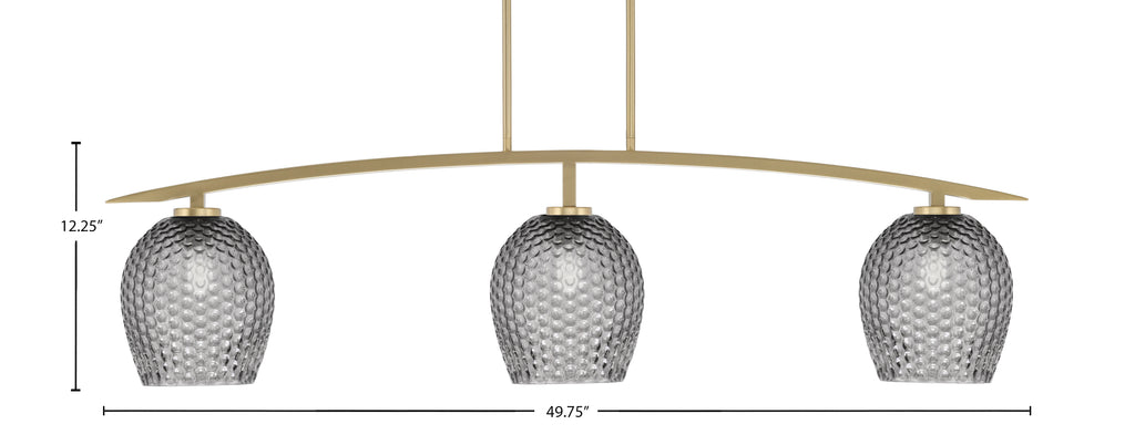 Kurve Three Light Bar in New Age Brass with Smoke Textured Shade