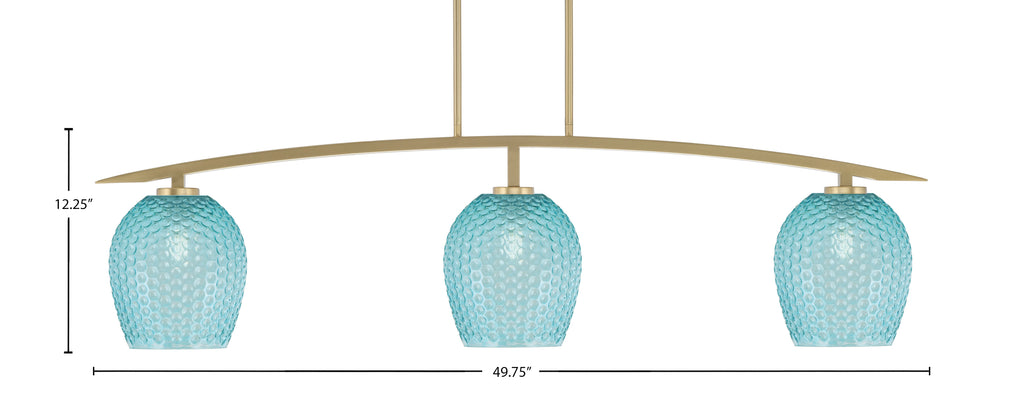 Kurve Three Light Bar in New Age Brass with Turquoise Textured Shade