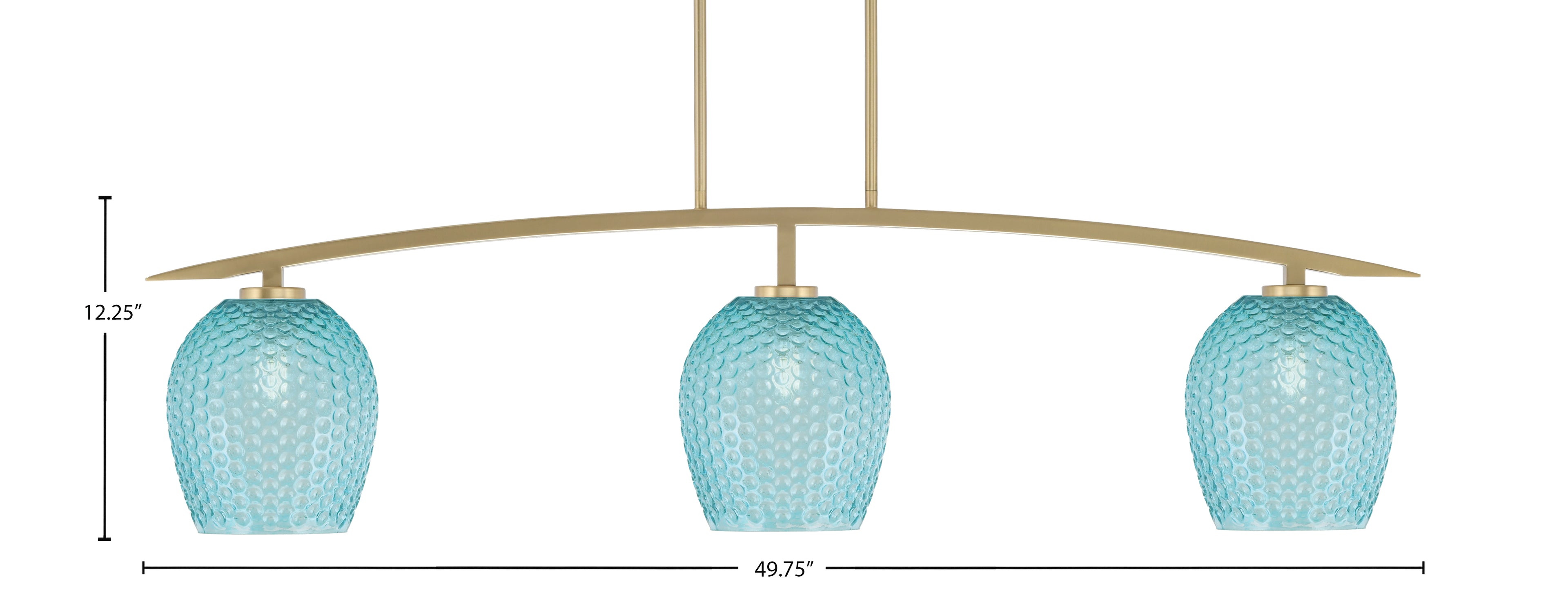 Kurve Three Light Bar in New Age Brass with Turquoise Textured Shade