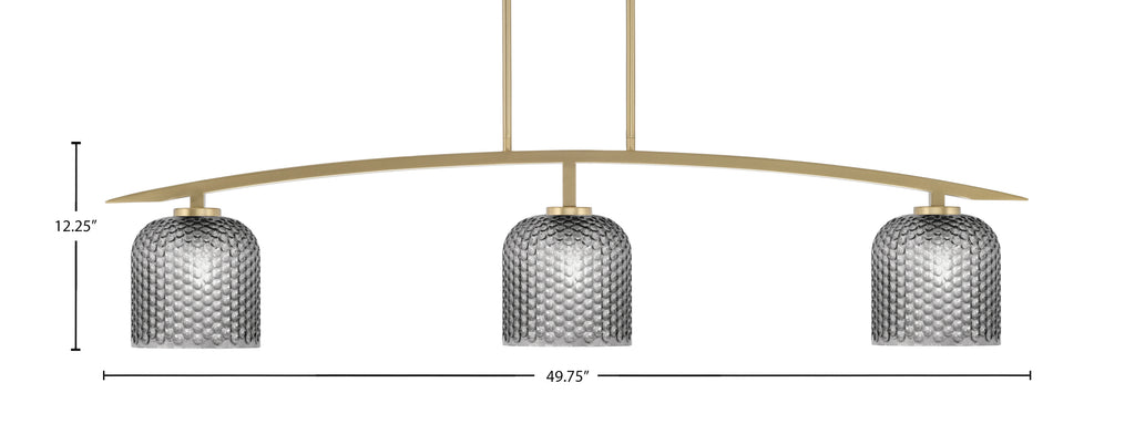 Kurve Three Light Bar in New Age Brass with Smoke Textured Shade