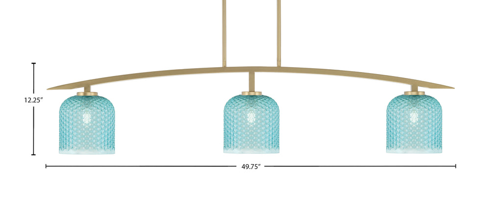 Kurve Three Light Bar in New Age Brass with Turquoise Textured Shade