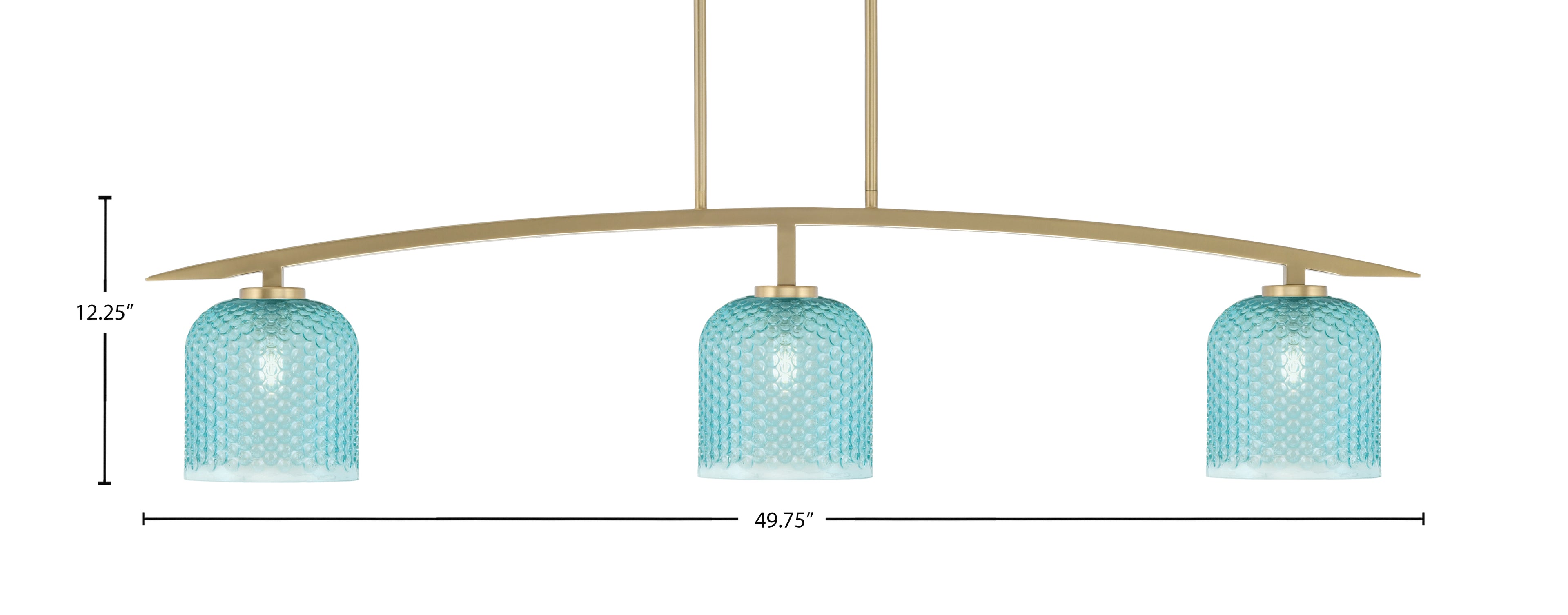 Kurve Three Light Bar in New Age Brass with Turquoise Textured Shade