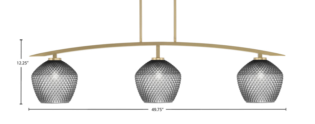Kurve Three Light Bar in New Age Brass with Smoke Textured Shade