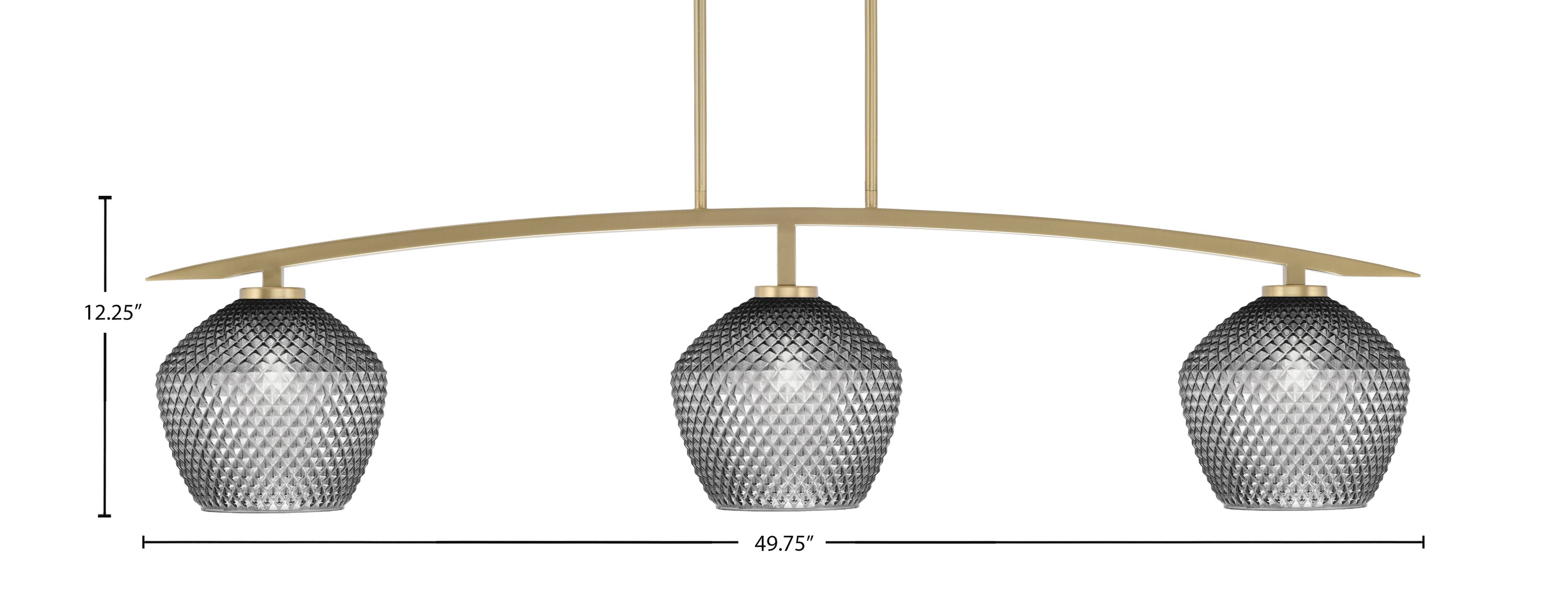 Kurve Three Light Bar in New Age Brass with Smoke Textured Shade