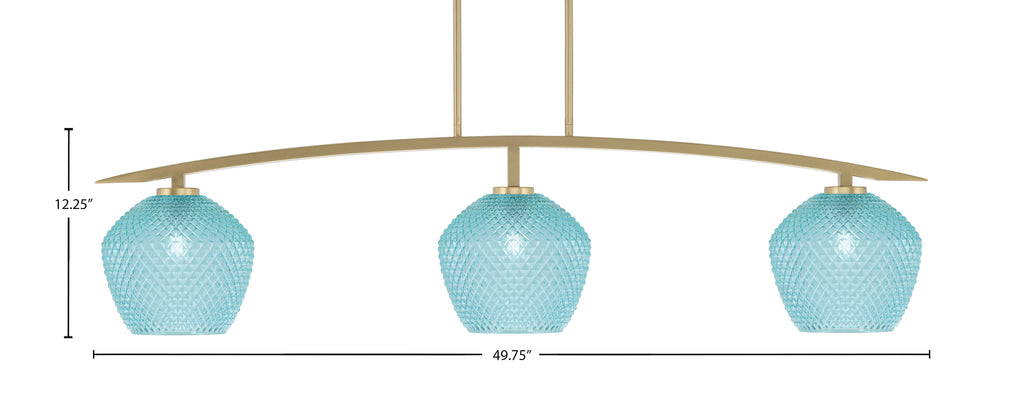 Kurve Three Light Bar in New Age Brass with Turquoise Textured Shade