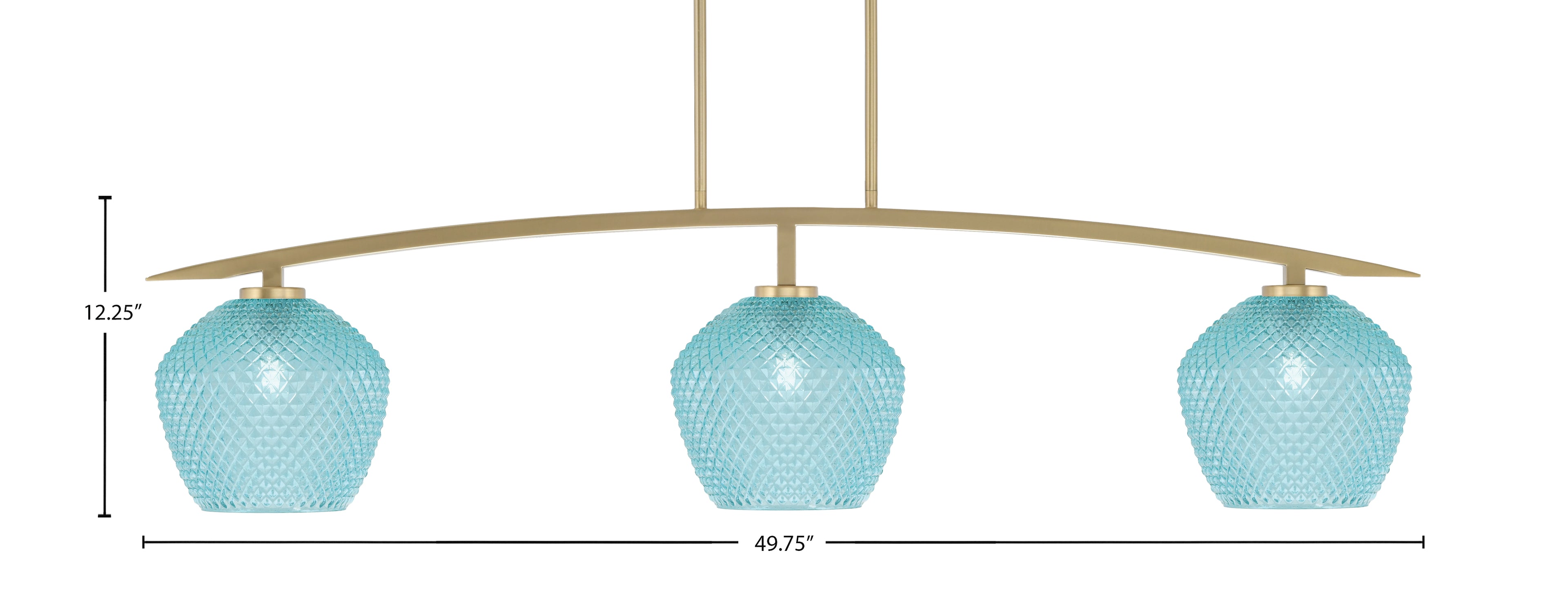 Kurve Three Light Bar in New Age Brass with Turquoise Textured Shade
