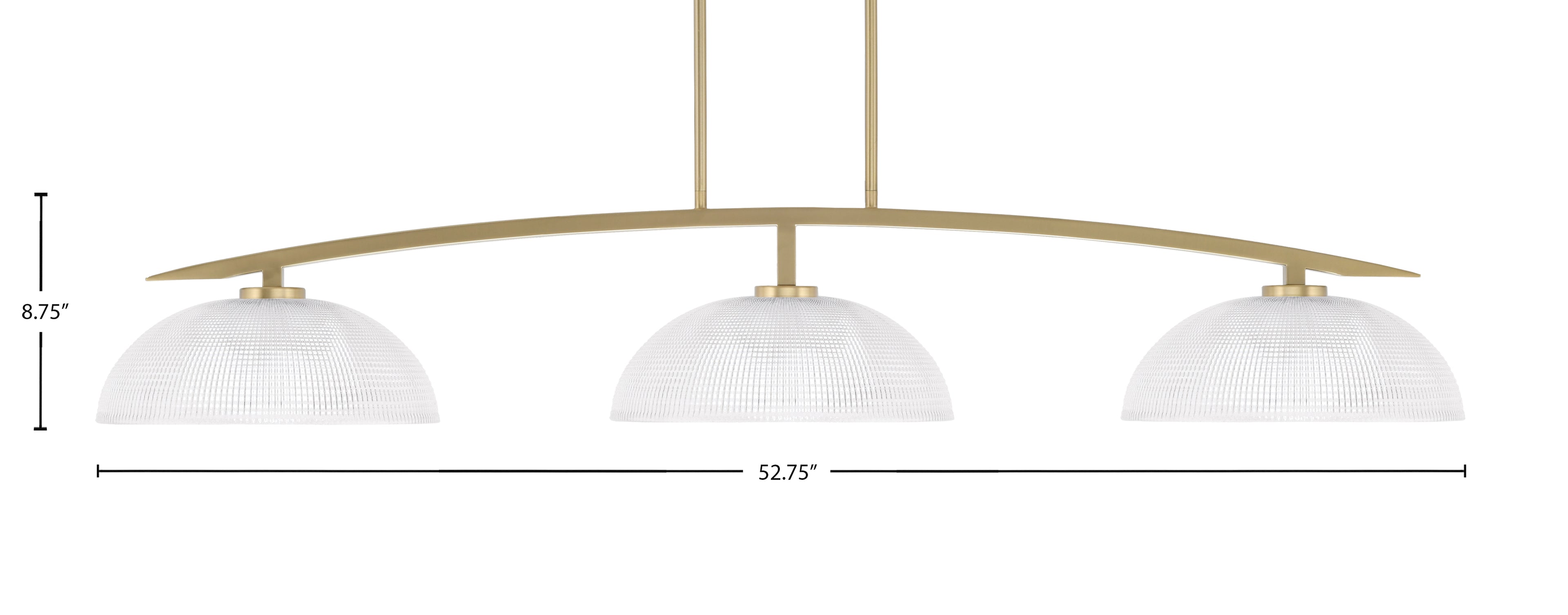 Kurve Three Light Bar in New Age Brass with Clear Ribbed Shade