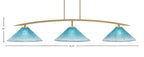 Kurve Three Light Bar in New Age Brass with Teal Crystal Shade