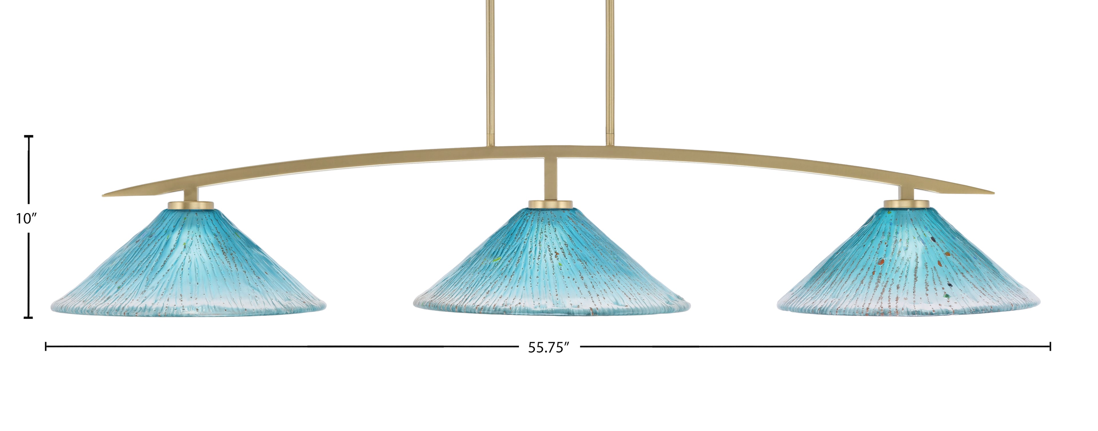 Kurve Three Light Bar in New Age Brass with Teal Crystal Shade