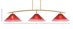 Kurve Three Light Bar in New Age Brass with 16" Raspberry Crystal Shade