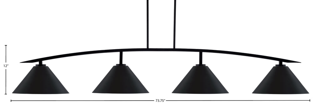 Kurve Four Light Bar in Matte Black with Matte Black Cone Metal Shades Shade