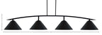 Kurve Four Light Bar in Matte Black with Matte Black Cone Metal Shades Shade