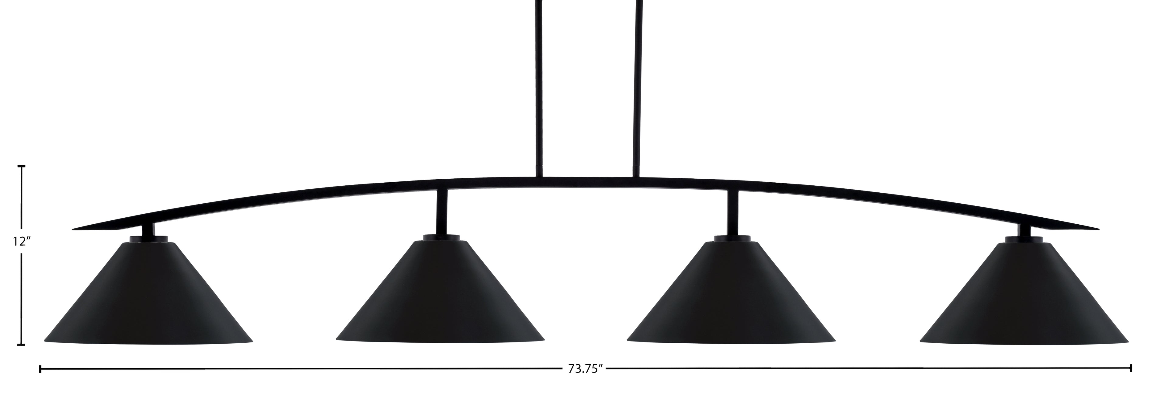Kurve Four Light Bar in Matte Black with Matte Black Cone Metal Shades Shade