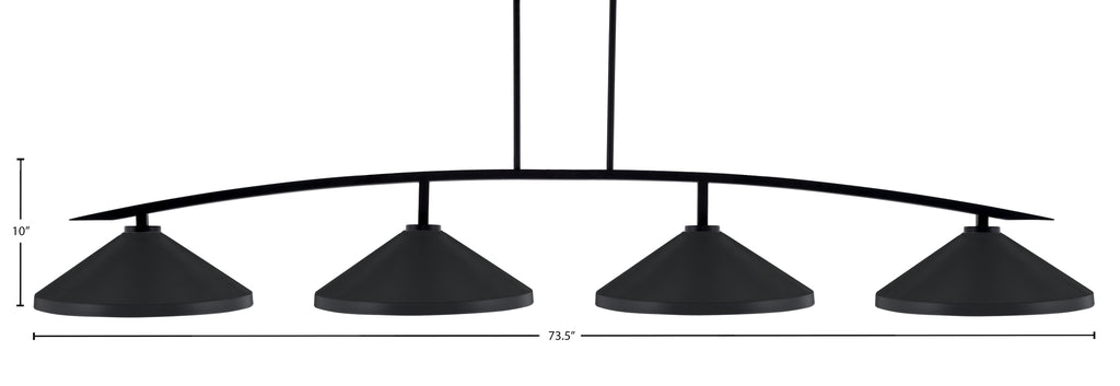 Kurve Four Light Bar in Matte Black with Matte Black Cone Metal Shades Shade