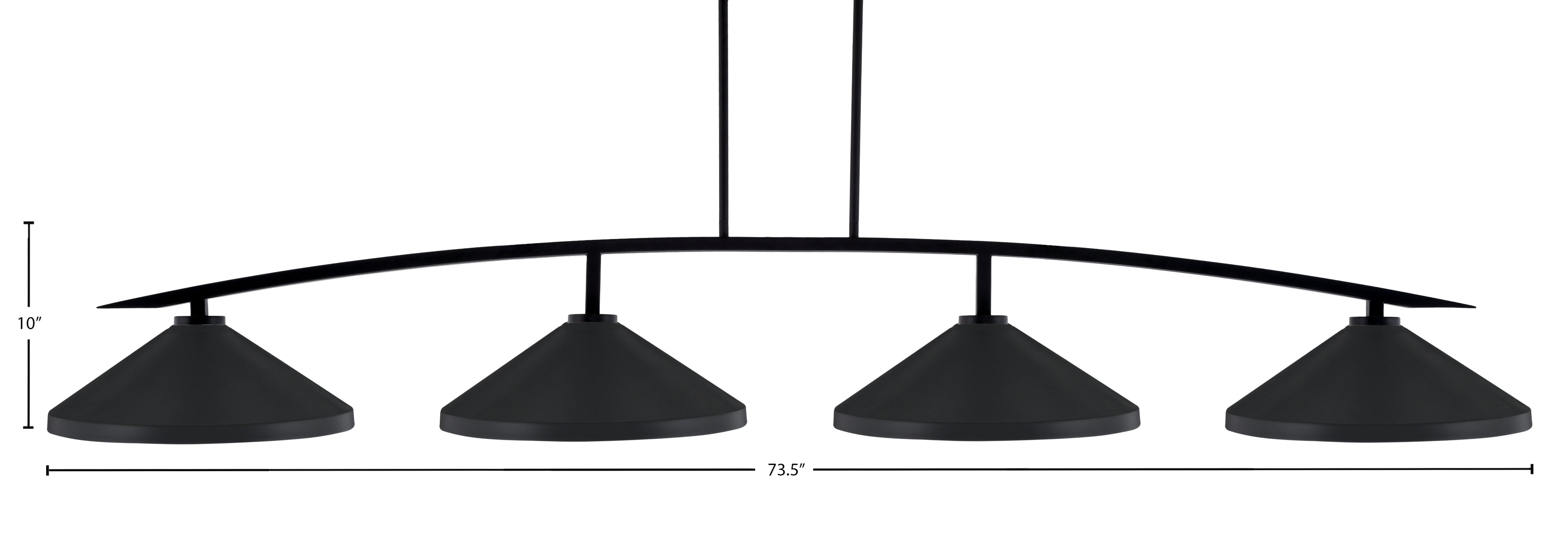 Kurve Four Light Bar in Matte Black with Matte Black Cone Metal Shades Shade
