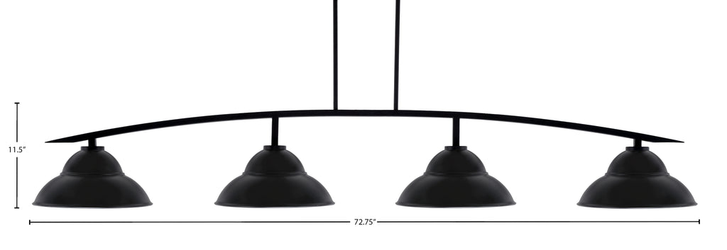 Kurve Four Light Bar in Matte Black with Matte Black Double Bubble Metal Shades Shade
