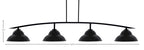 Kurve Four Light Bar in Matte Black with Matte Black Double Bubble Metal Shades Shade