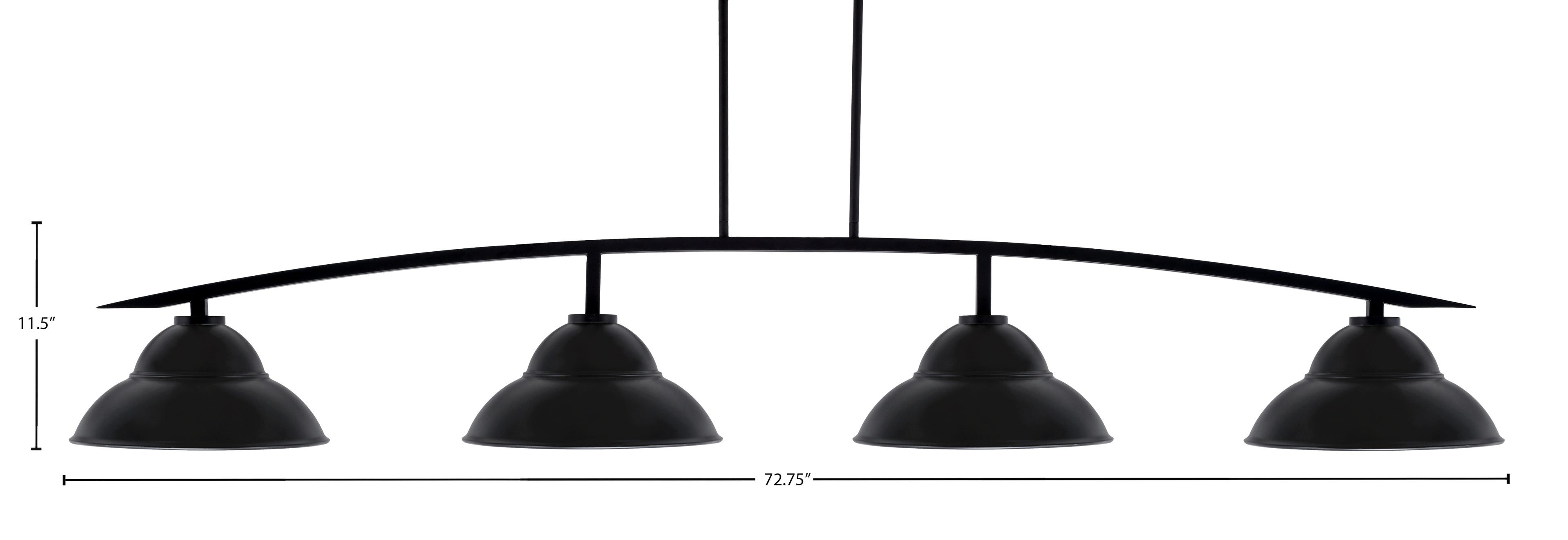 Kurve Four Light Bar in Matte Black with Matte Black Double Bubble Metal Shades Shade