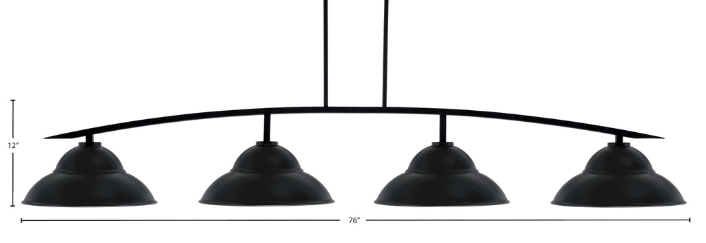 Kurve Four Light Bar in Matte Black with Matte Black Double Bubble Metal Shades Shade